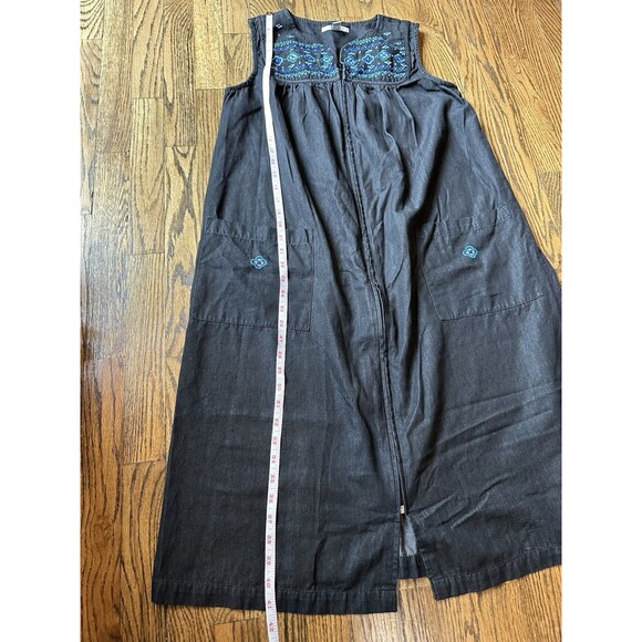 Go‎ Softly Patio Black Denim Embroidered Sleeveless Zip Dress 100% Cotton Size S - Picture 7 of 8